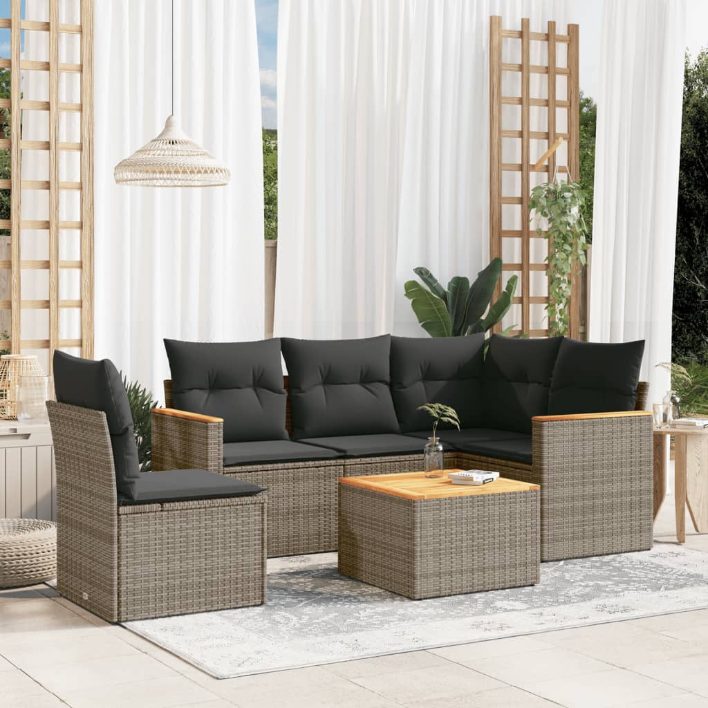 Set Divano da Giardino 6 pz con Cuscini Grigio in Polyrattan