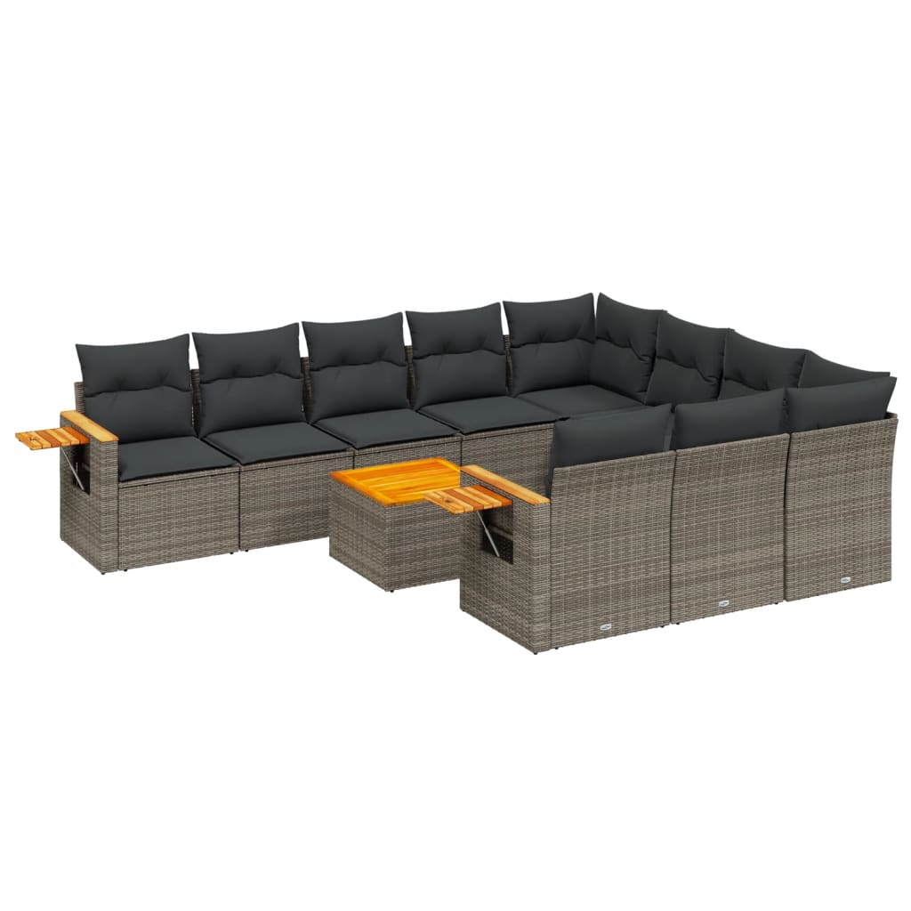 Set Divani da Giardino 11 pz con Cuscini in Polyrattan Grigio