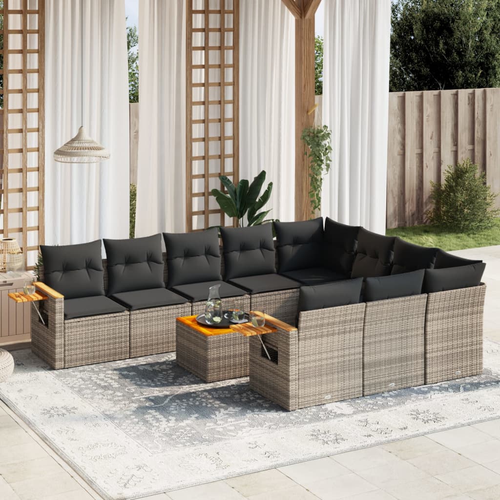 Set Divani da Giardino 11 pz con Cuscini in Polyrattan Grigio