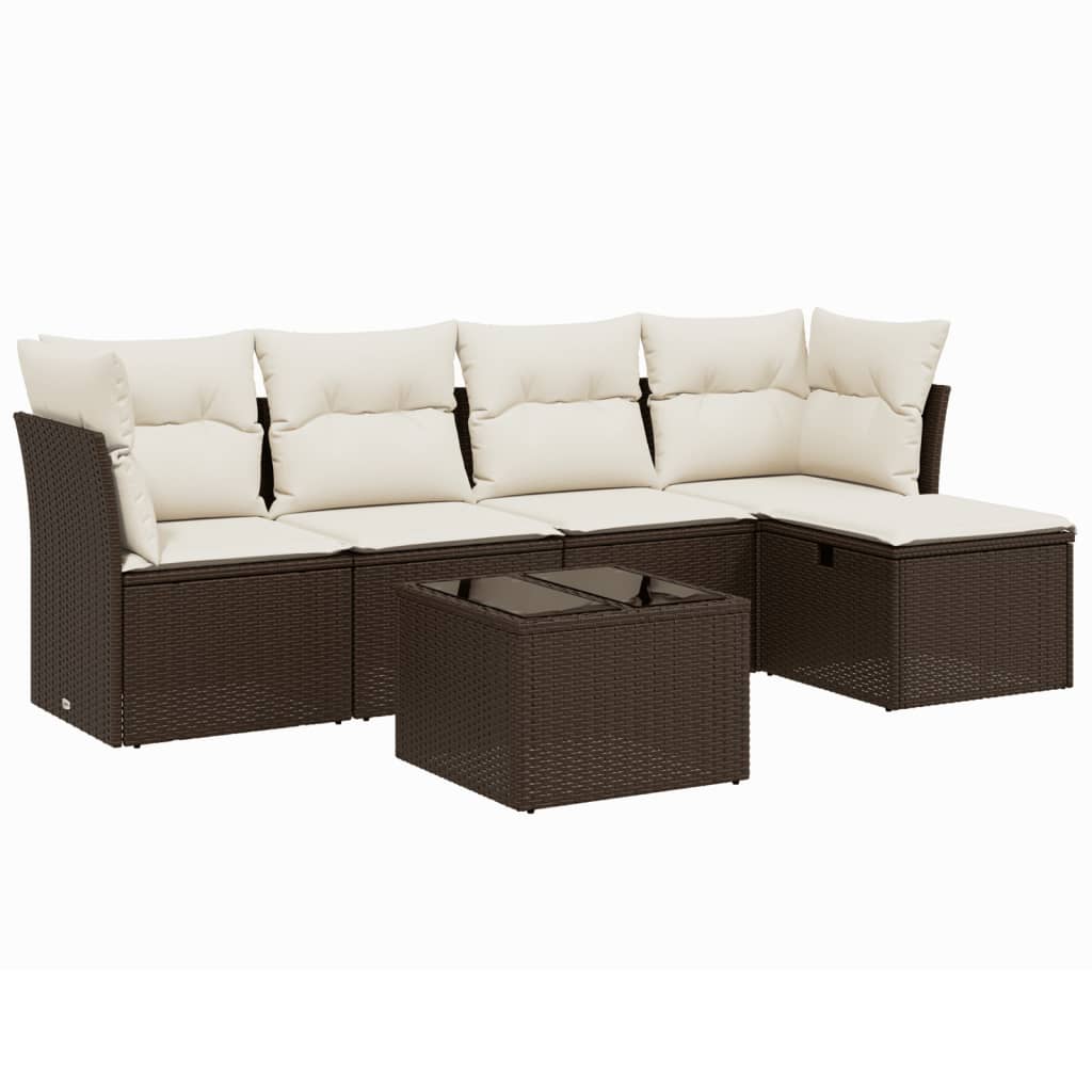 Set Divano da Giardino 6 pz con Cuscini Marrone in Polyrattan