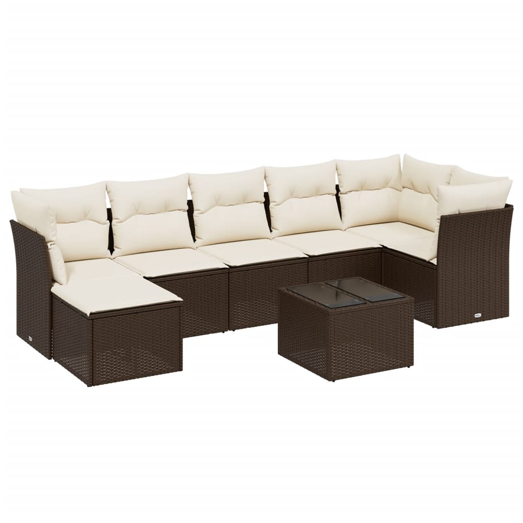 Set Divani da Giardino 8 pz con Cuscini Marrone in Polyrattan