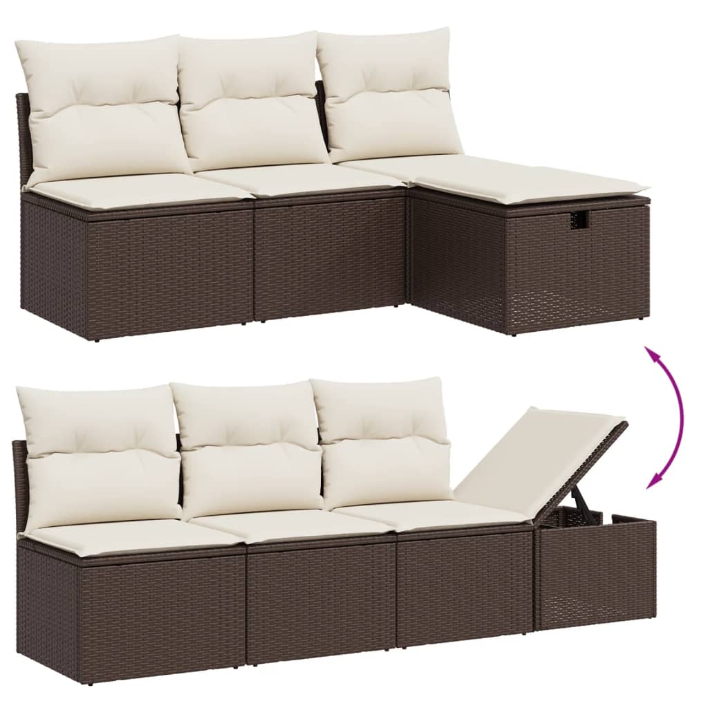 Set Divani da Giardino 8 pz con Cuscini Marrone in Polyrattan