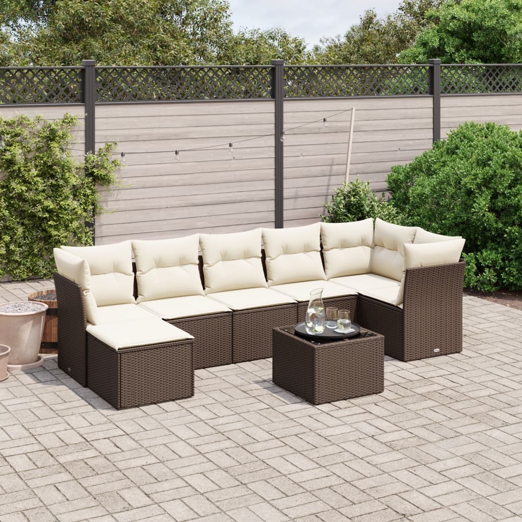 Set Divani da Giardino 8 pz con Cuscini Marrone in Polyrattan