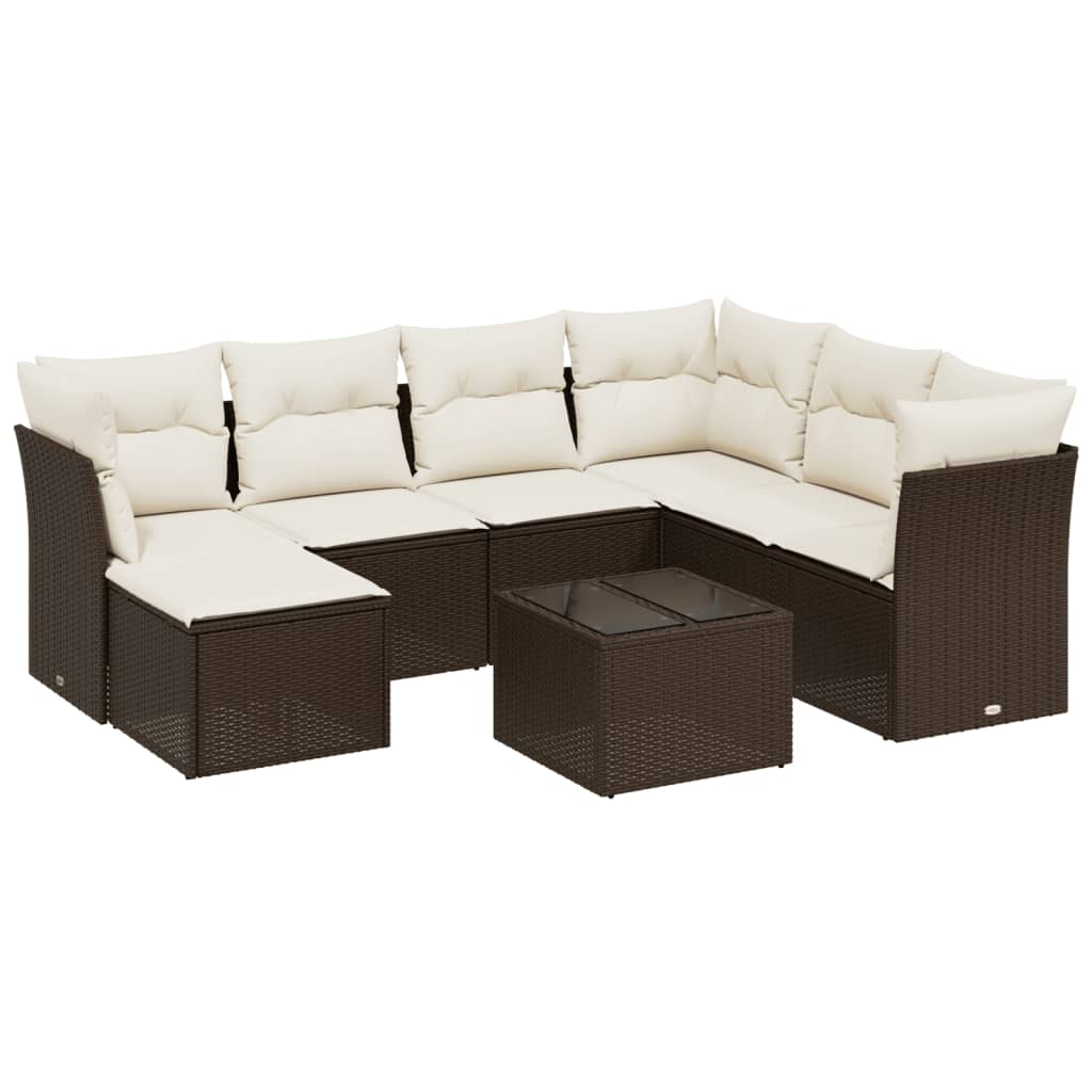 Set Divani da Giardino 8 pz con Cuscini Marrone in Polyrattan