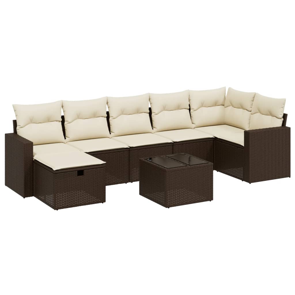 Set Divani da Giardino 8 pz con Cuscini Marrone in Polyrattan