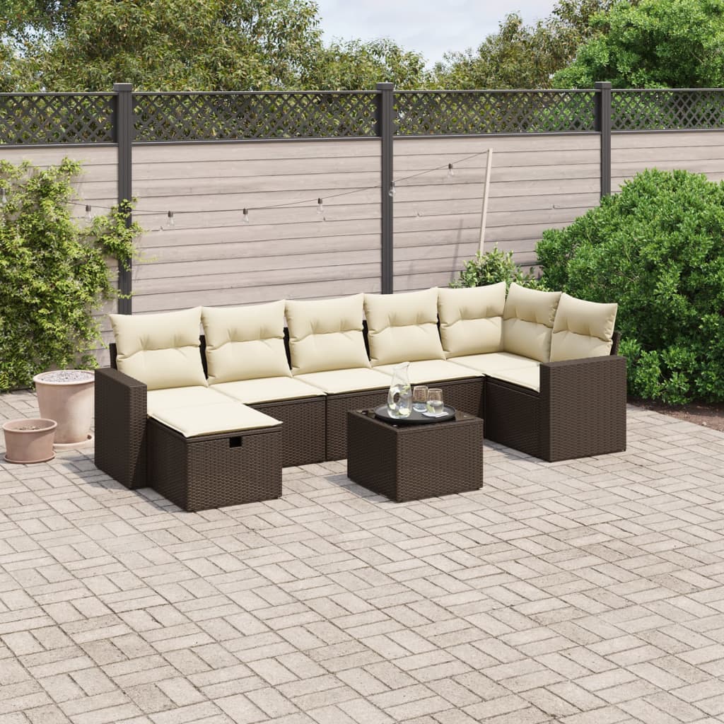 Set Divani da Giardino 8 pz con Cuscini Marrone in Polyrattan