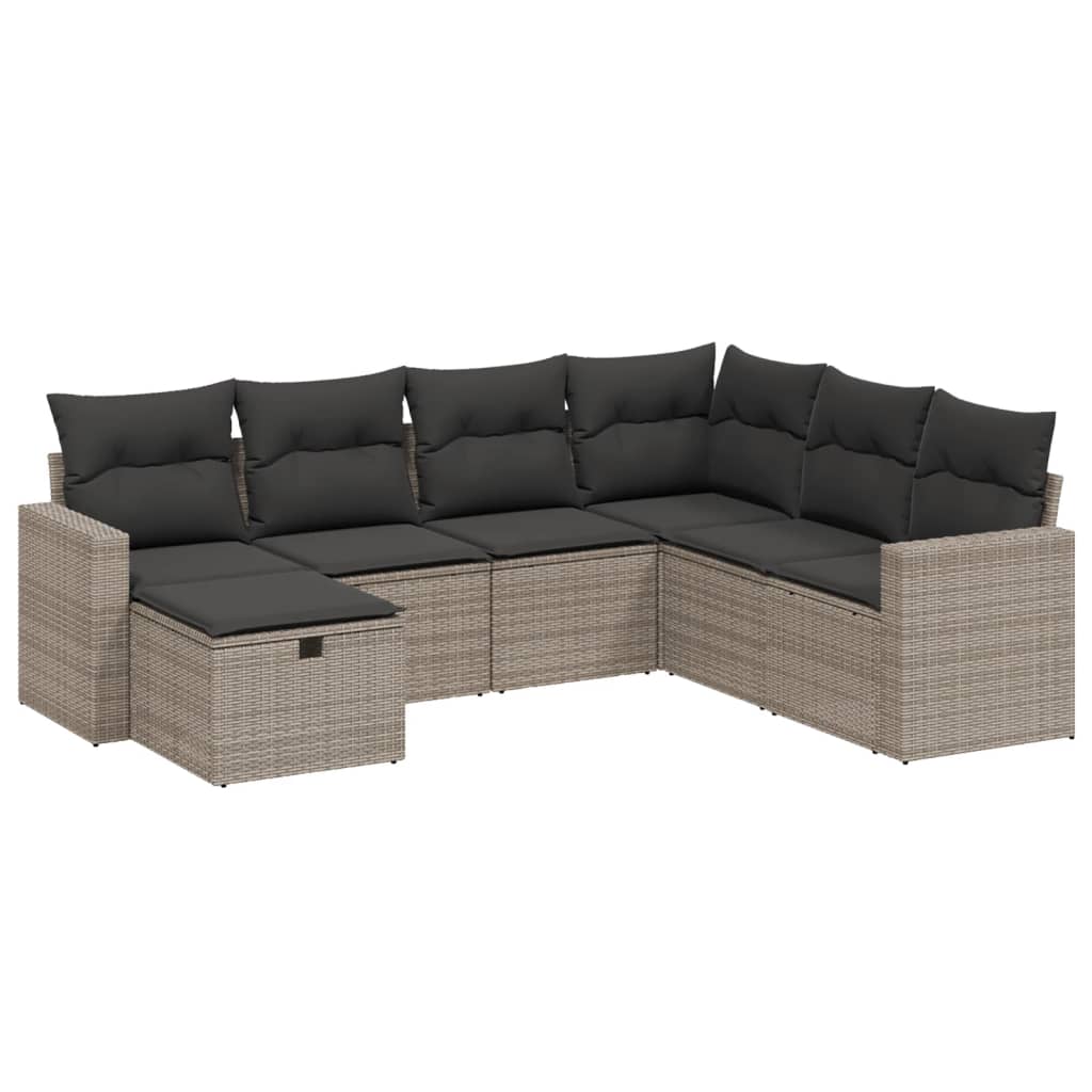 Set Divani da Giardino 7 pz con Cuscini Grigio in Polyrattan