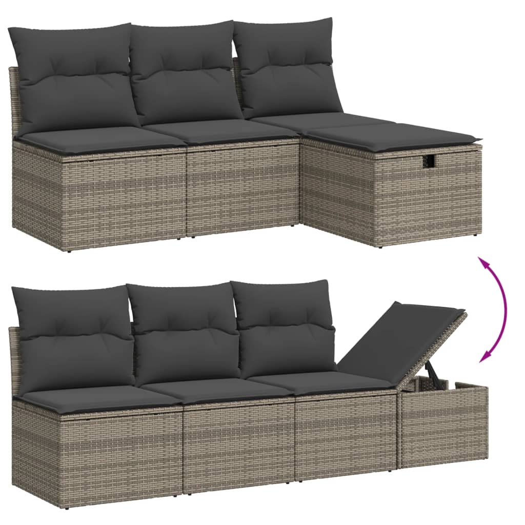 Set Divani da Giardino 7 pz con Cuscini Grigio in Polyrattan