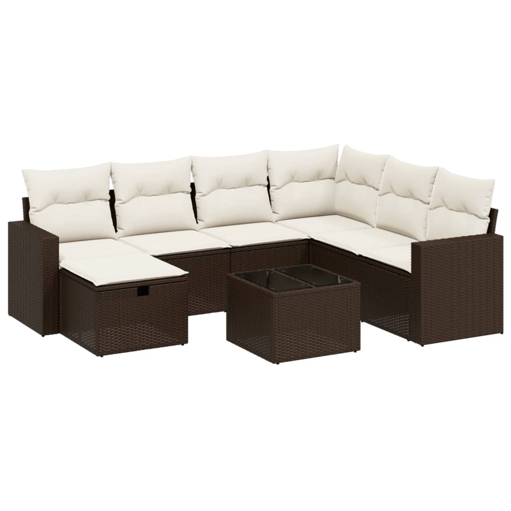 Set Divani da Giardino 8 pz con Cuscini Marrone in Polyrattan