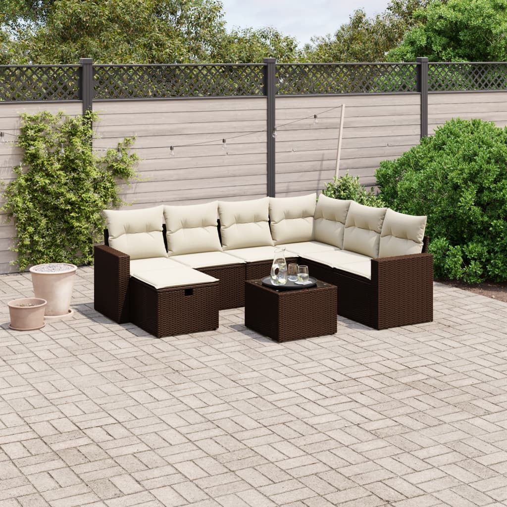 Set Divani da Giardino 8 pz con Cuscini Marrone in Polyrattan