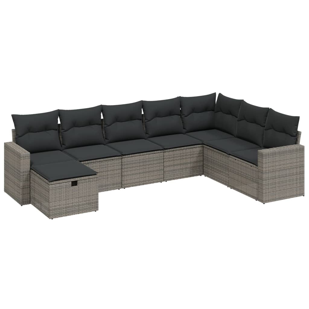 Set Divano da Giardino 8 pz con Cuscini Grigio in Polyrattan