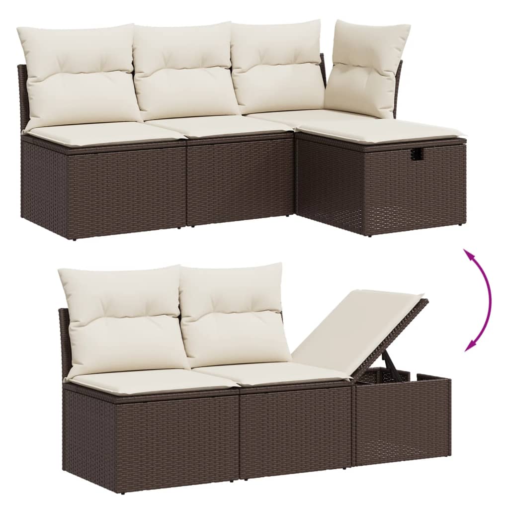 Set Divano da Giardino 6 pz con Cuscini Marrone in Polyrattan