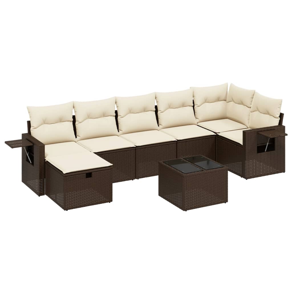 Set Divani da Giardino 8 pz con Cuscini Marrone in Polyrattan