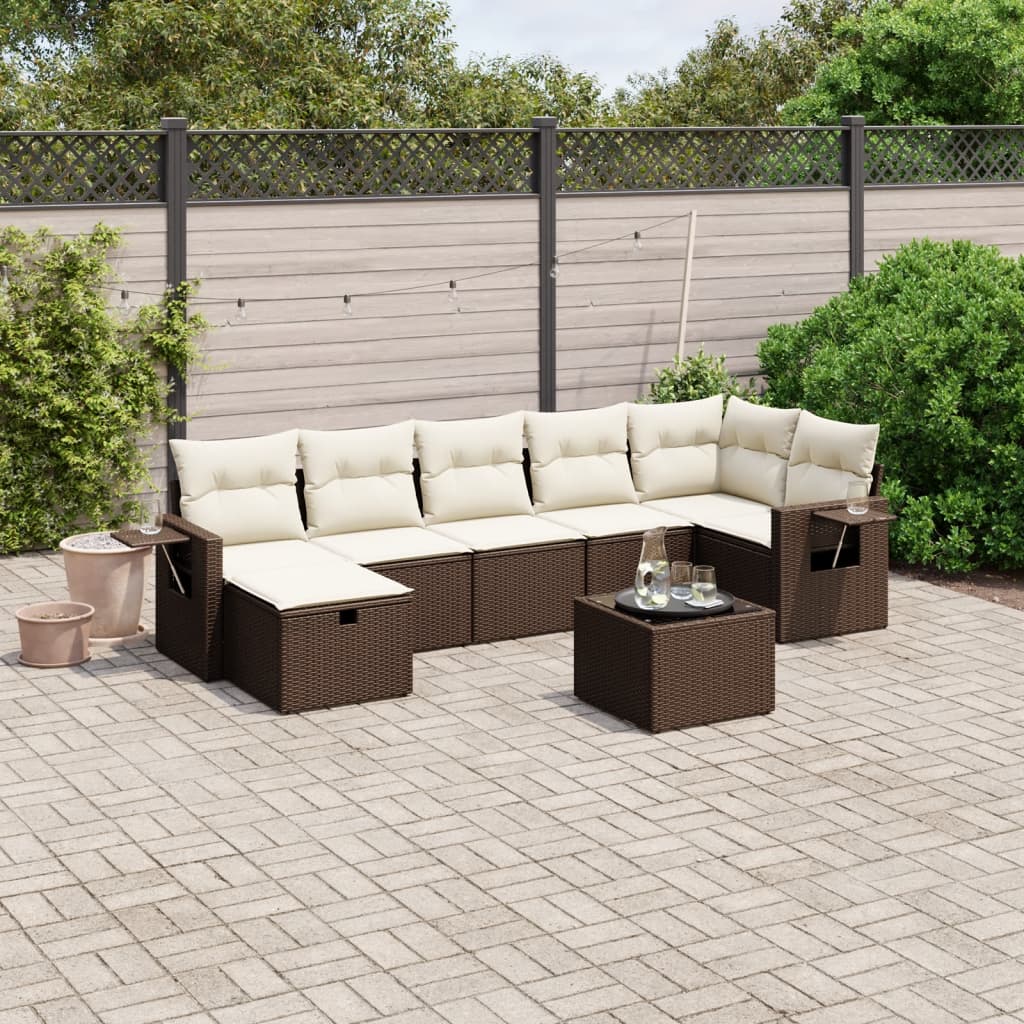 Set Divani da Giardino 8 pz con Cuscini Marrone in Polyrattan