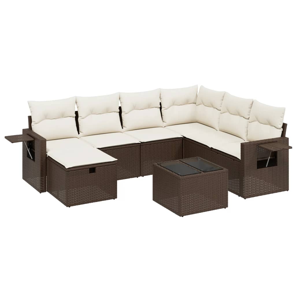 Set Divani da Giardino 8 pz con Cuscini Marrone in Polyrattan