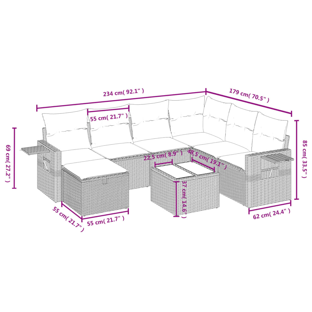 Set Divani da Giardino 8 pz con Cuscini Marrone in Polyrattan