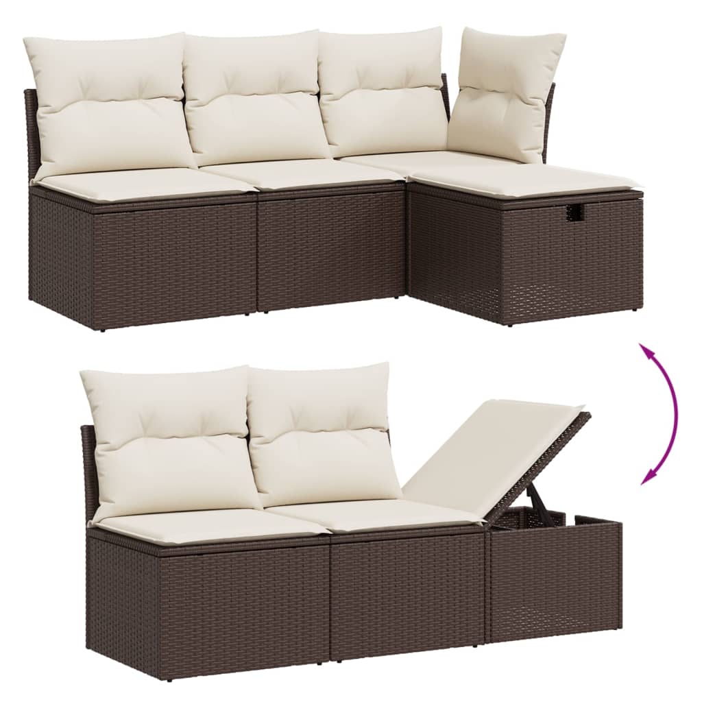 Set Divano da Giardino 5 pz con Cuscini Marrone in Polyrattan