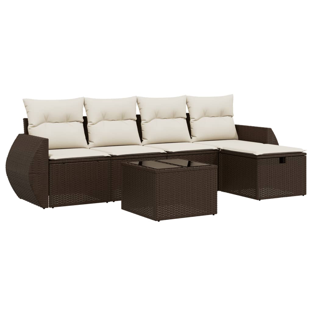 Set Divano da Giardino 6 pz con Cuscini Marrone in Polyrattan