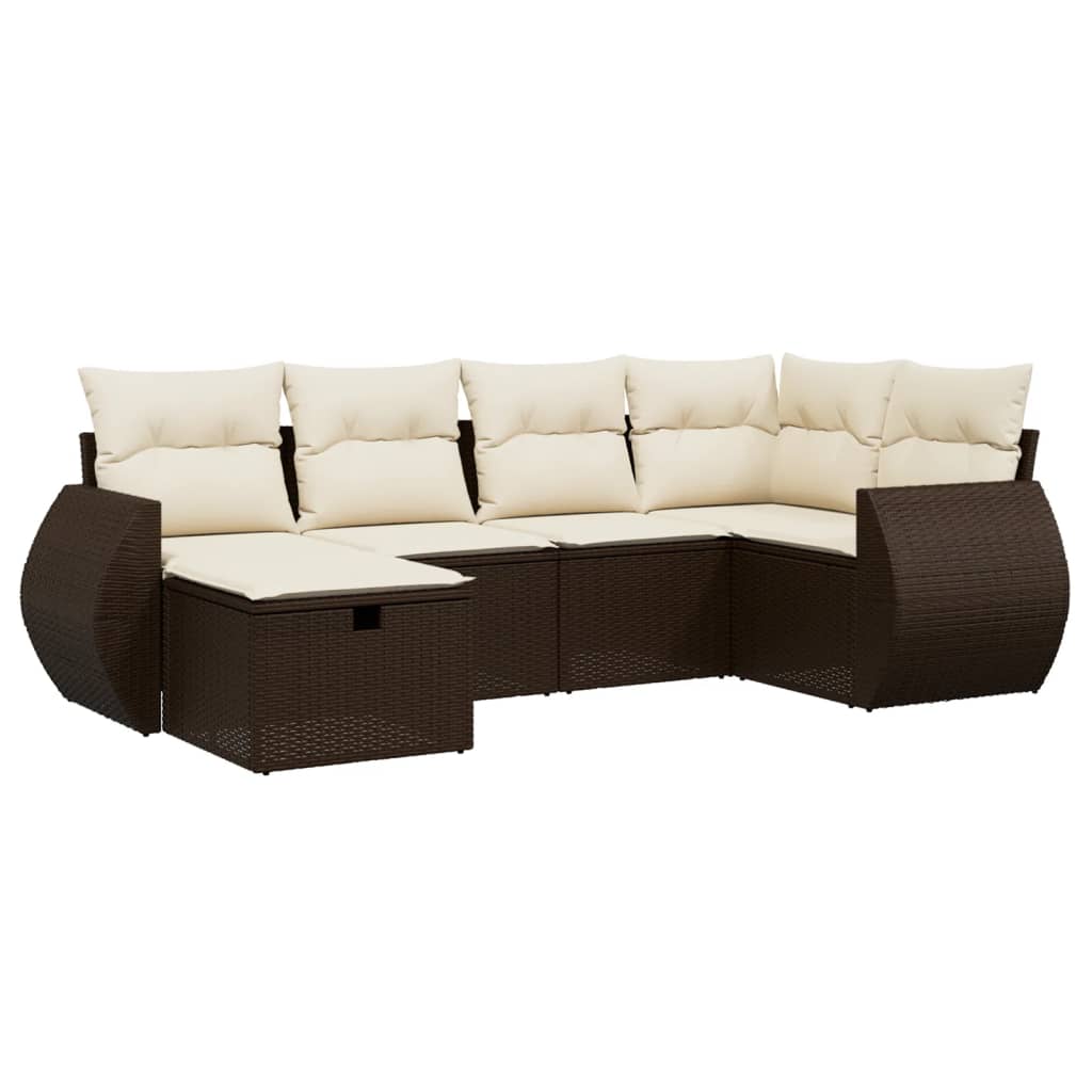 Set Divano da Giardino 6 pz con Cuscini Marrone in Polyrattan