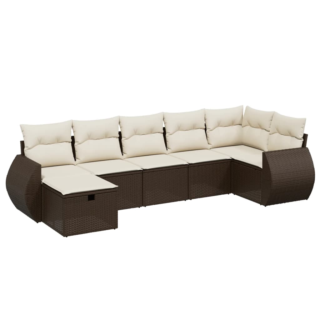 Set Divani da Giardino 7 pz con Cuscini Marrone in Polyrattan