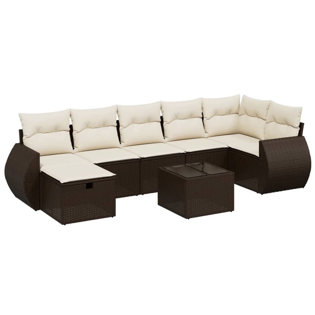 Set Divani da Giardino 8 pz con Cuscini Marrone in Polyrattan