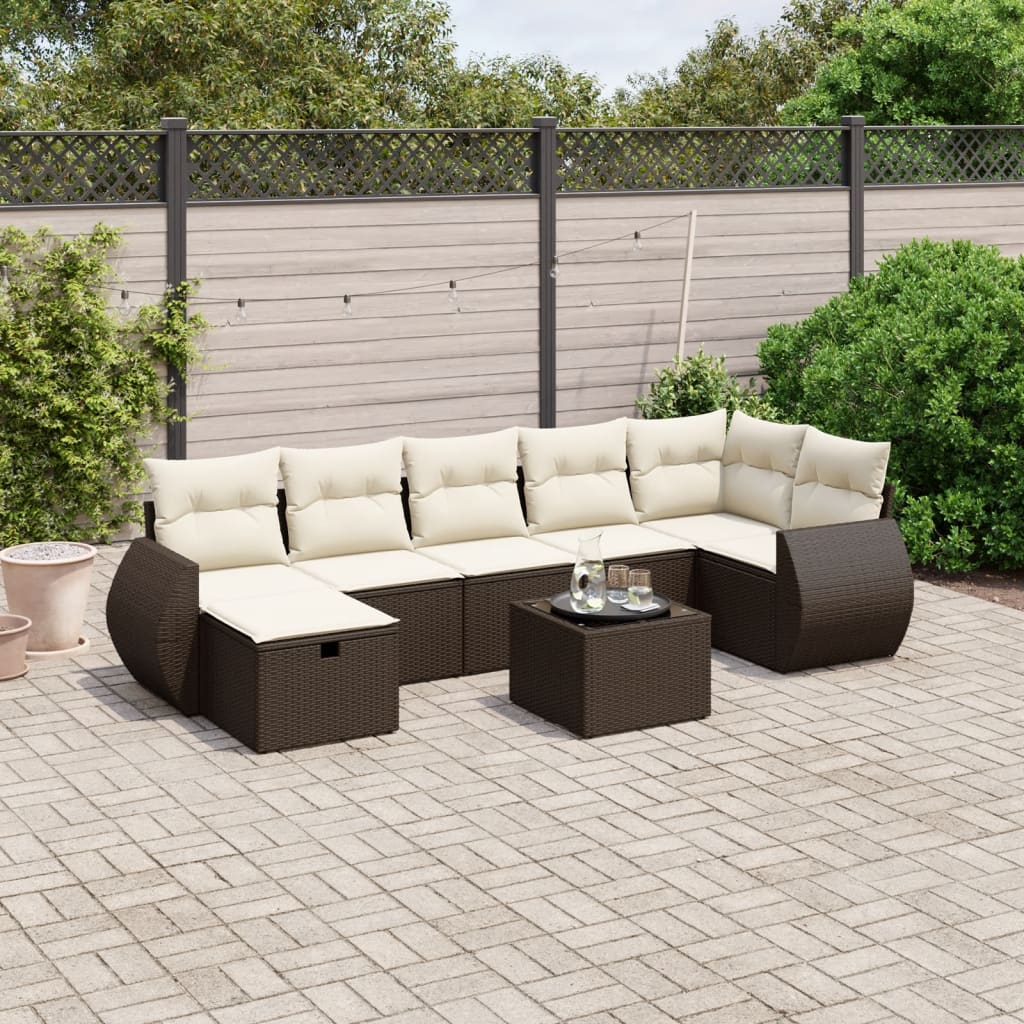 Set Divani da Giardino 8 pz con Cuscini Marrone in Polyrattan