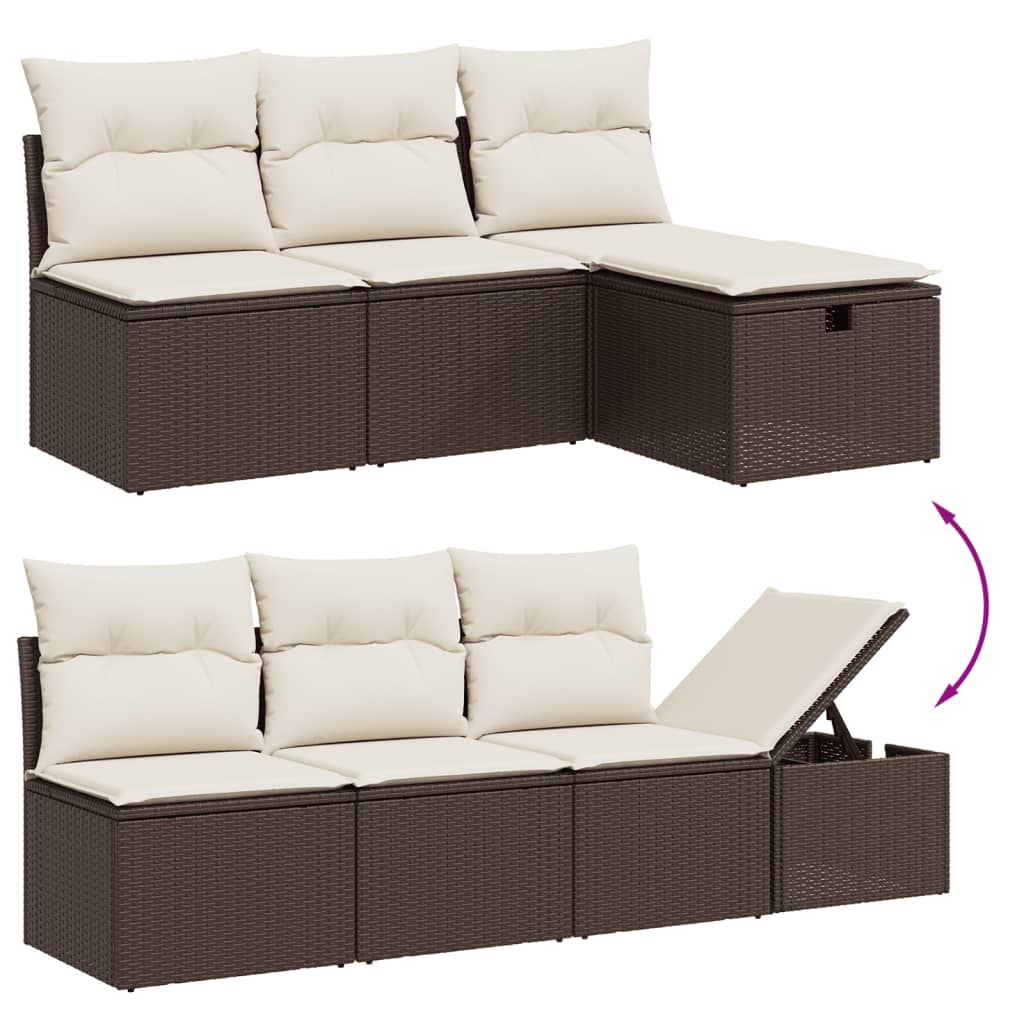 Set Divani da Giardino 7 pz con Cuscini Marrone in Polyrattan