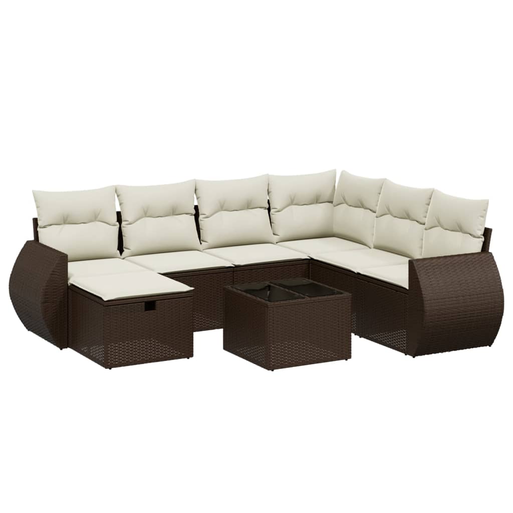 Set Divani da Giardino 8 pz con Cuscini Marrone in Polyrattan