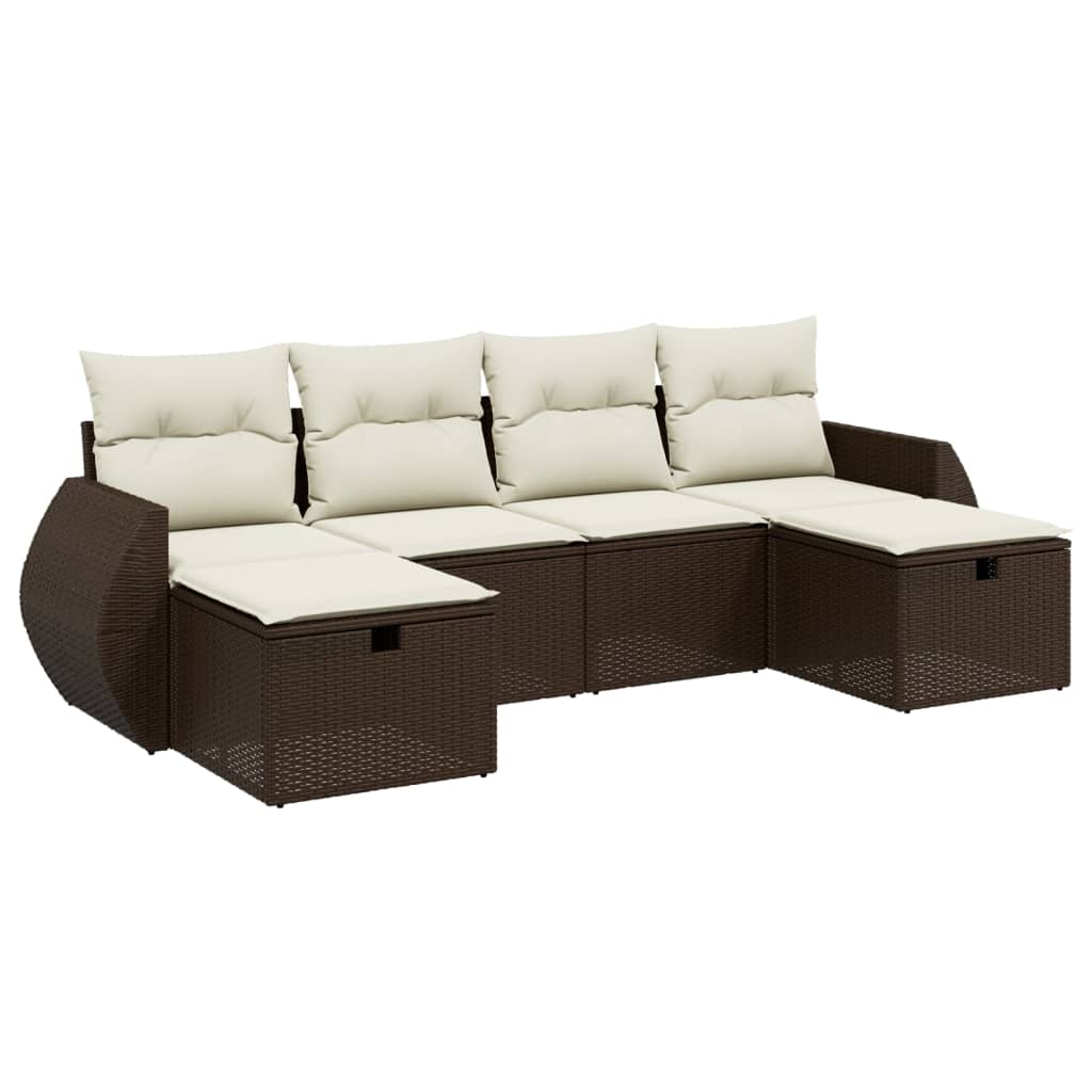 Set Divano da Giardino 6 pz con Cuscini Marrone in Polyrattan