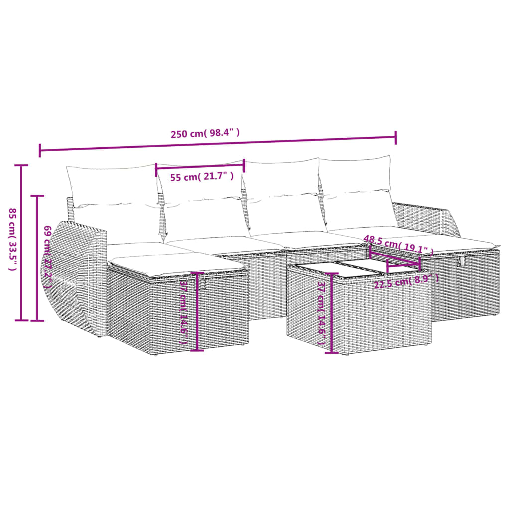 Set Divano da Giardino 6 pz con Cuscini Marrone in Polyrattan