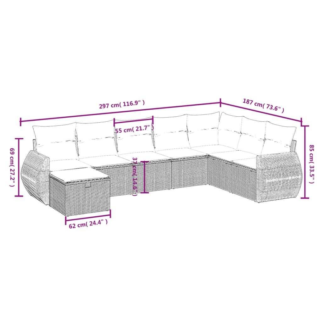 Set Divani da Giardino 8 pz con Cuscini Marrone in Polyrattan