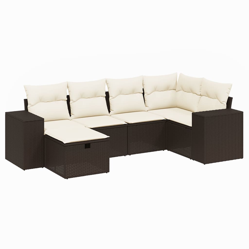 Set Divano da Giardino 6 pz con Cuscini Marrone in Polyrattan