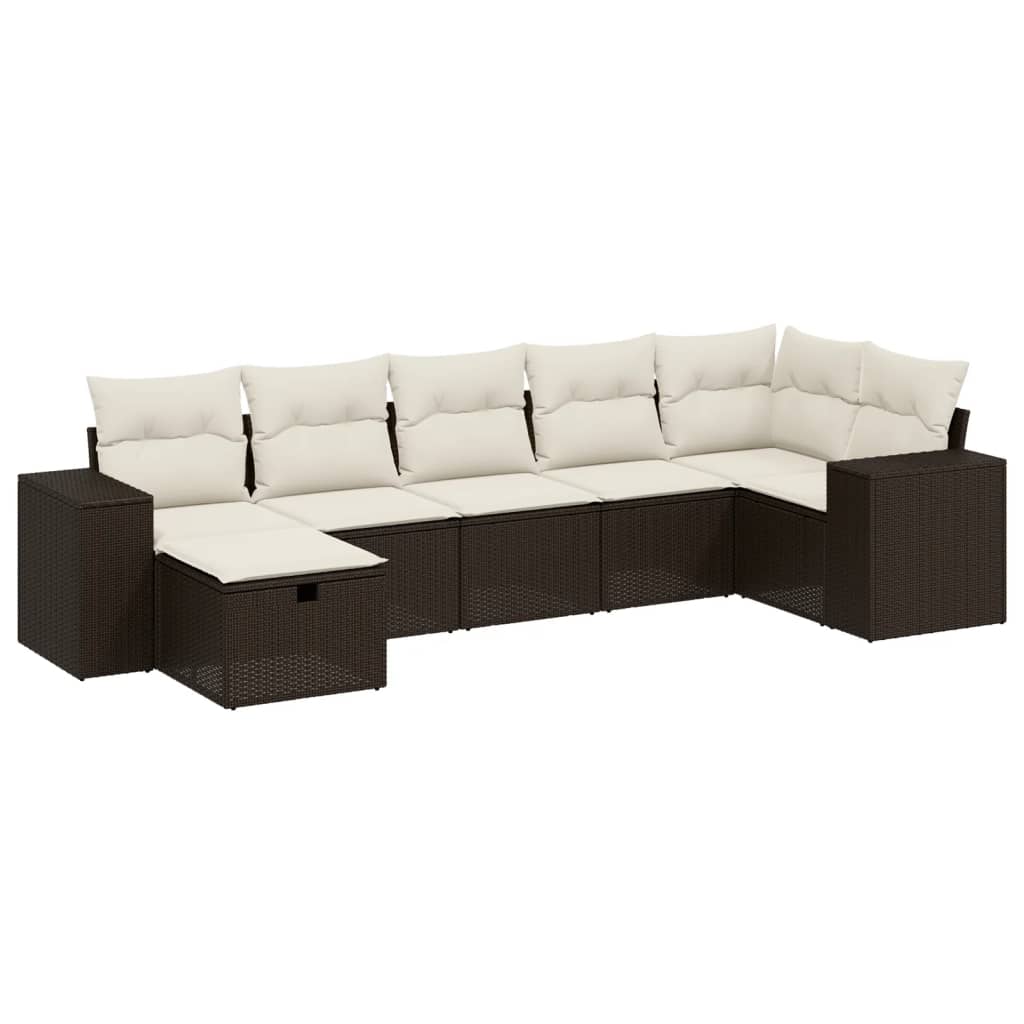 Set Divani da Giardino 7 pz con Cuscini Marrone in Polyrattan