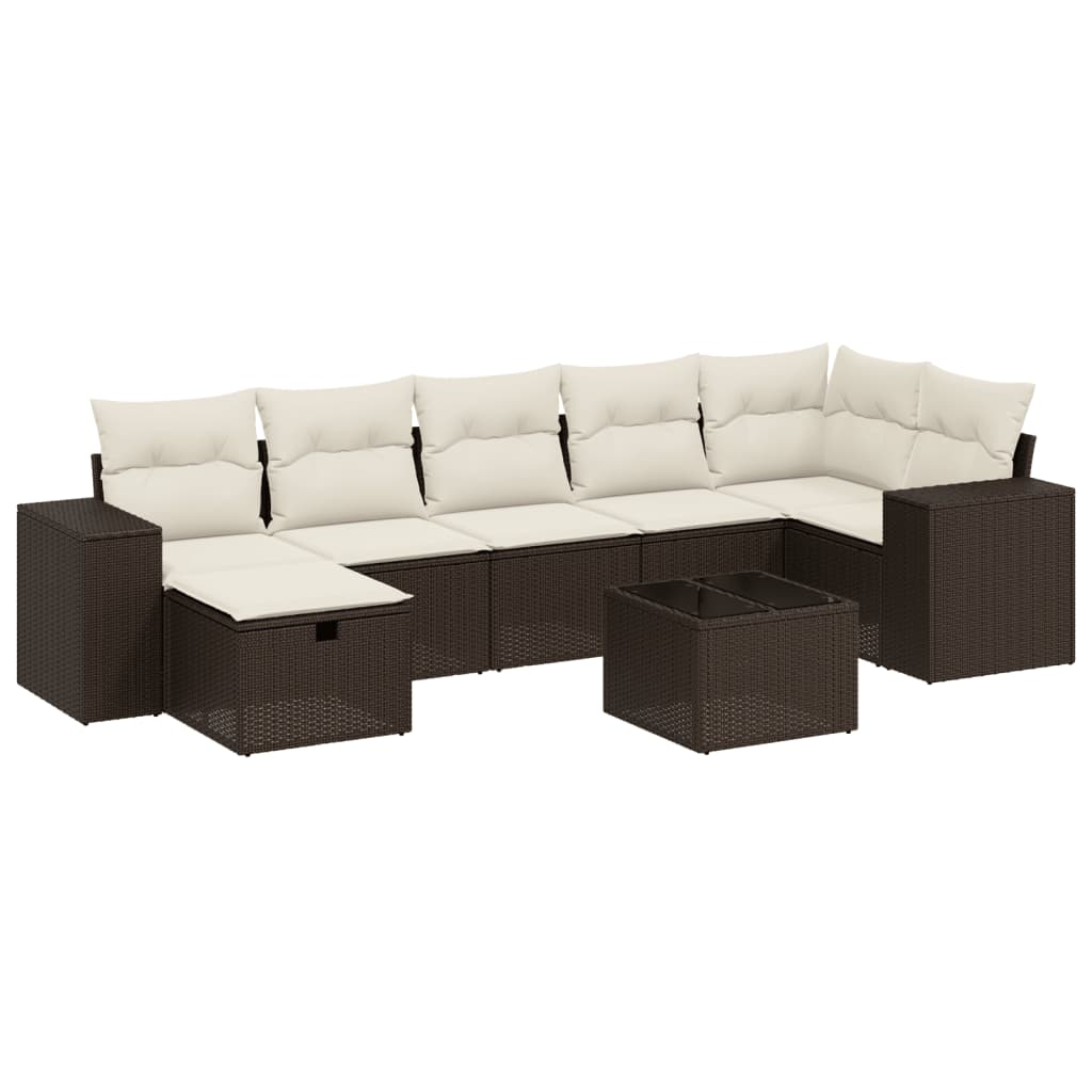 Set Divani da Giardino 8 pz con Cuscini Marrone in Polyrattan