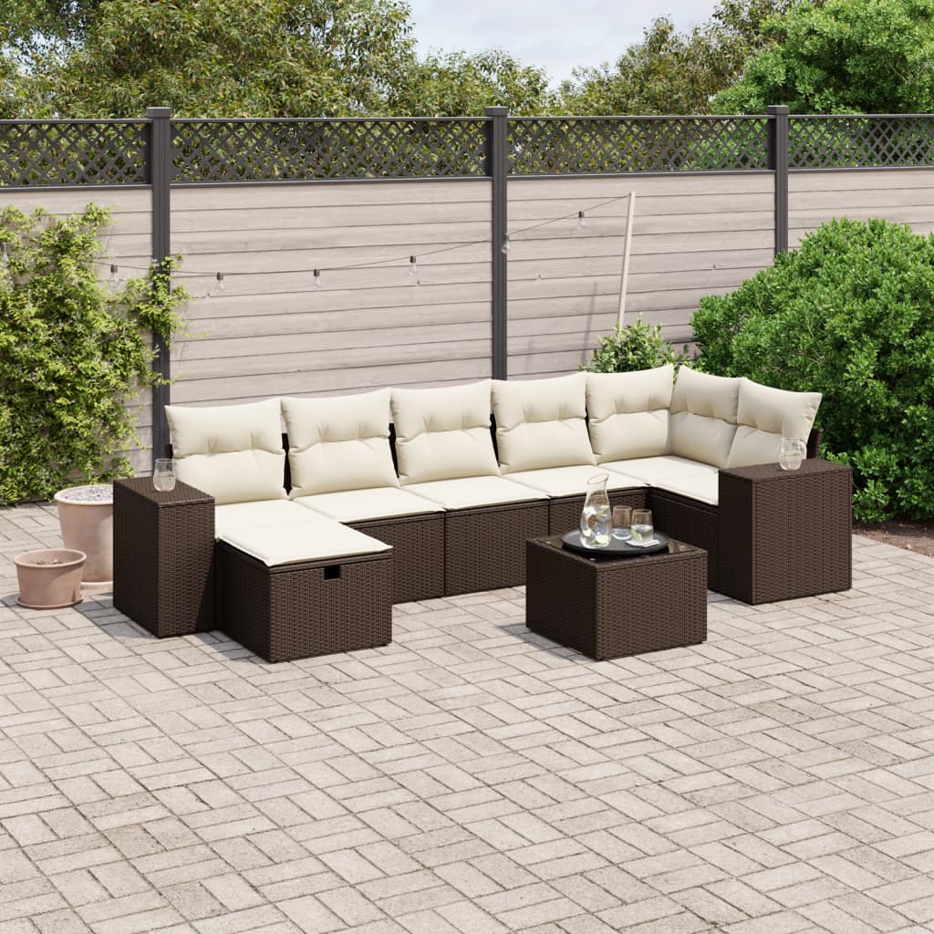 Set Divani da Giardino 8 pz con Cuscini Marrone in Polyrattan