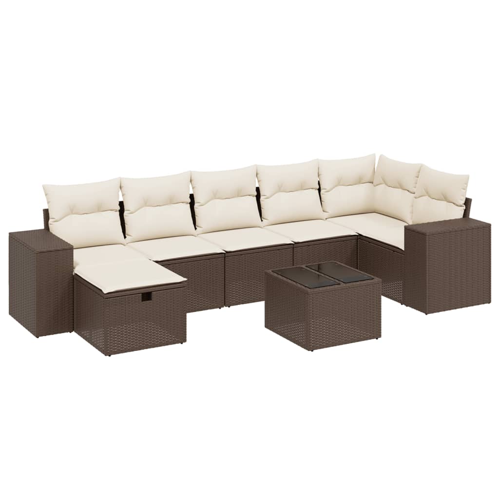 Set Divani da Giardino 8 pz con Cuscini Marrone in Polyrattan