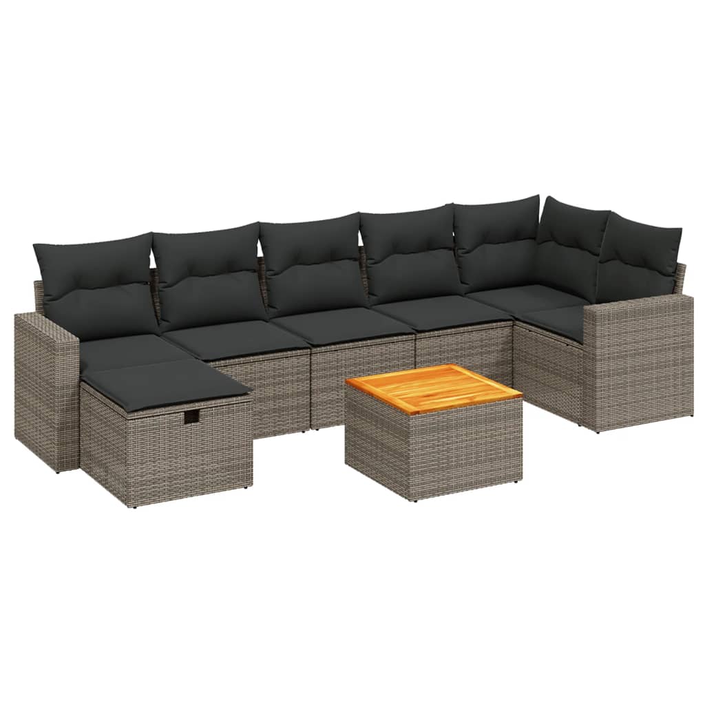 Set Divano da Giardino 8 pz con Cuscini Grigio in Polyrattan