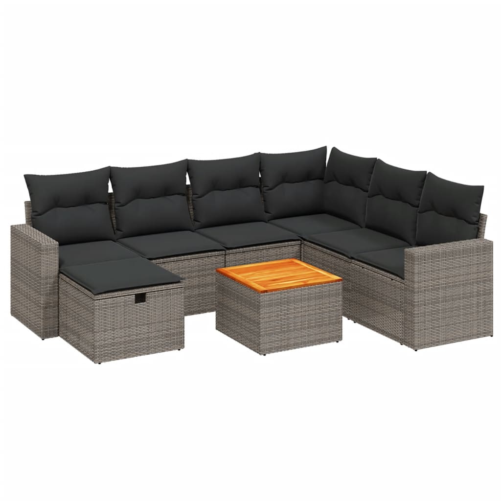 Set Divano da Giardino 8 pz con Cuscini Grigio in Polyrattan