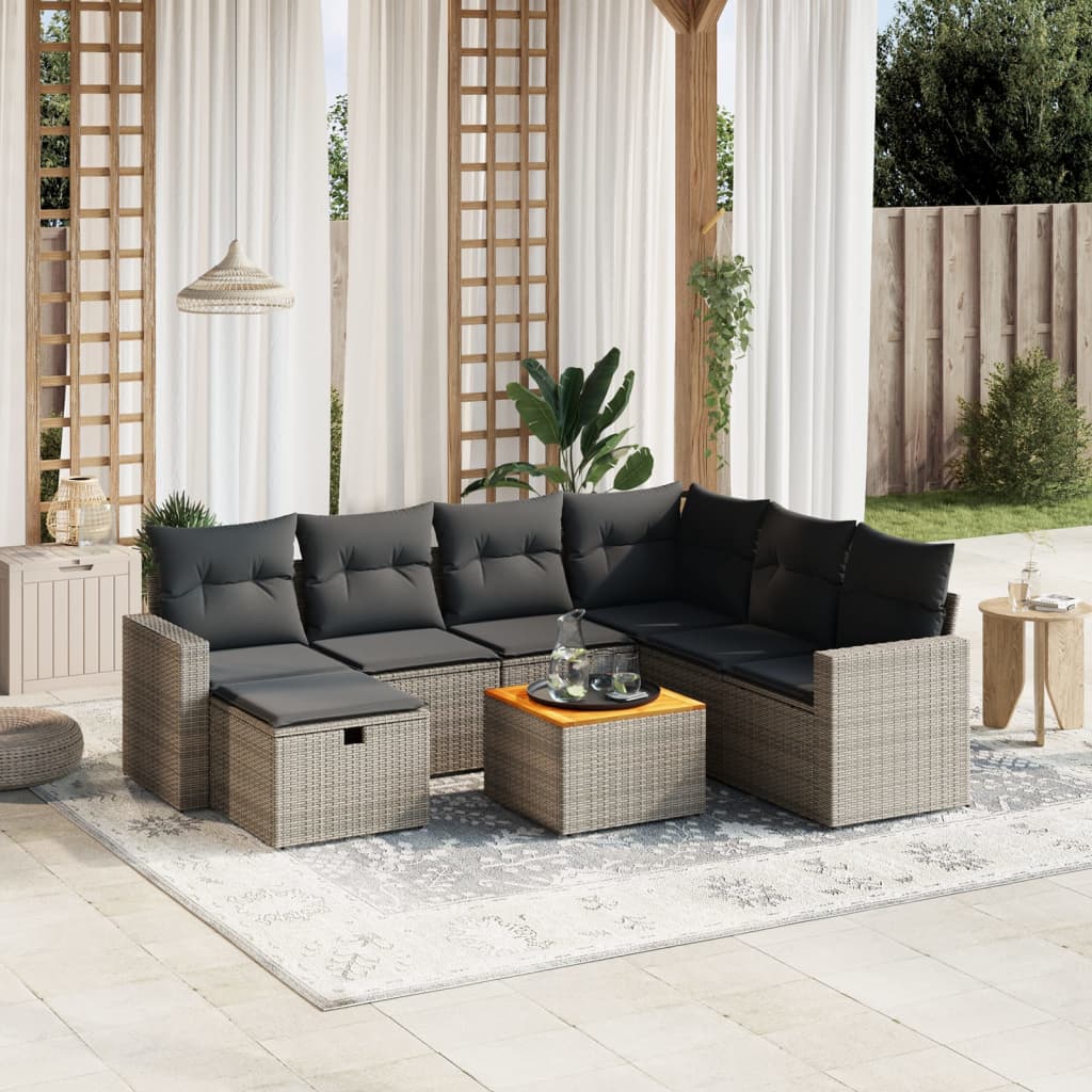 Set Divano da Giardino 8 pz con Cuscini Grigio in Polyrattan