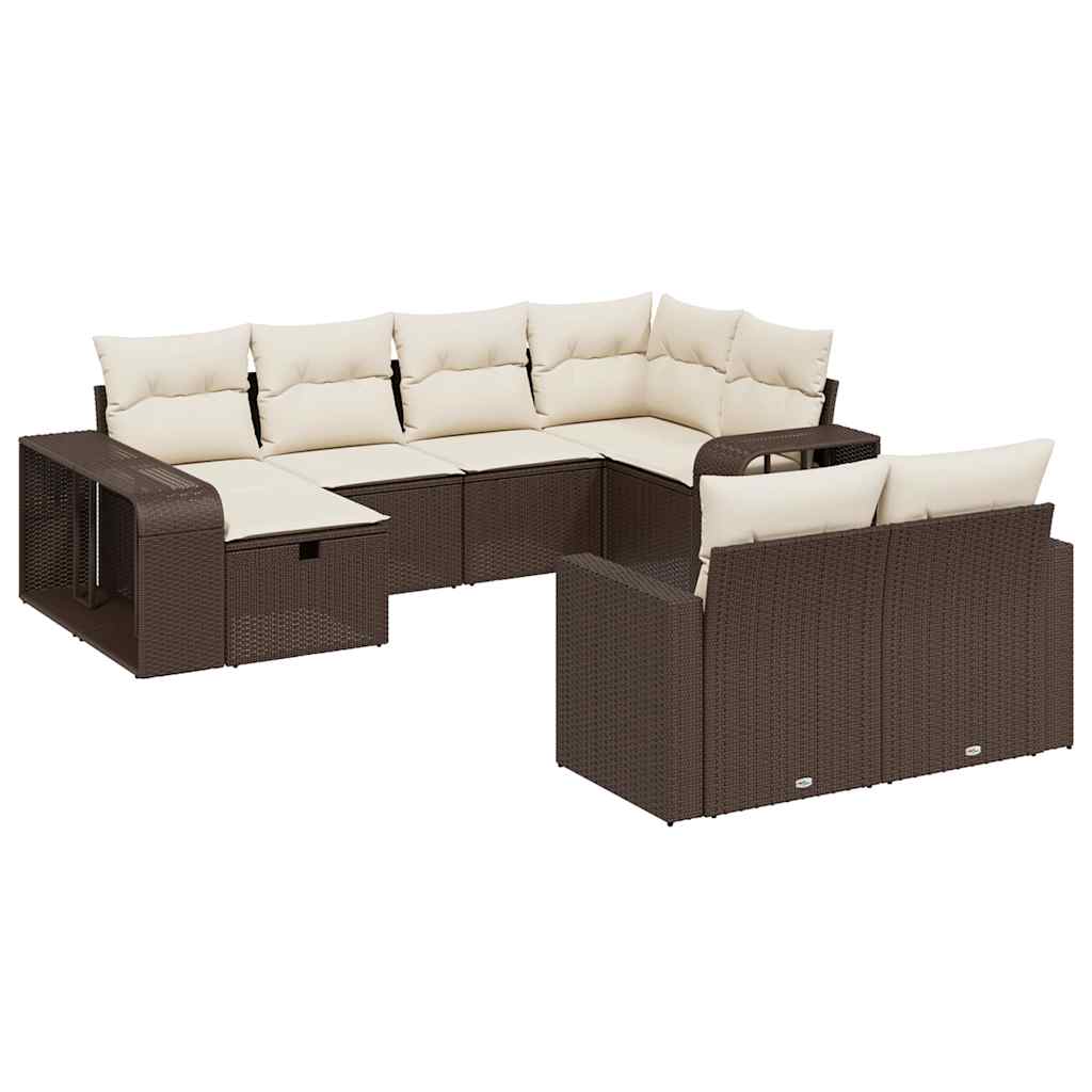 Set Divani da Giardino 10pz con Cuscini in Polyrattan Marrone