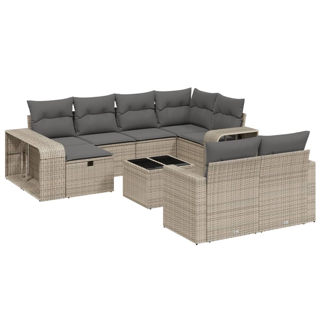 Set Divani da Giardino 11 pz con Cuscini in Polyrattan Grigio