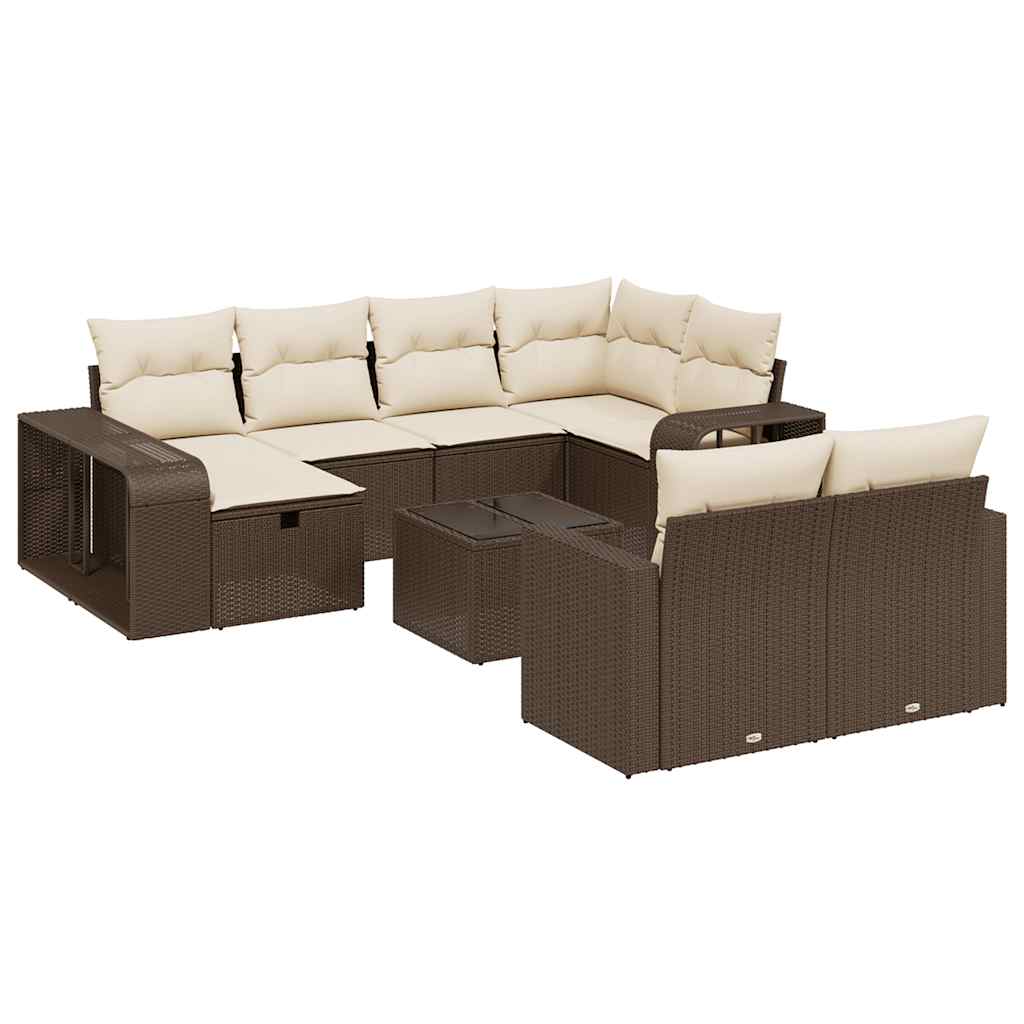 Set Divani da Giardino 11 pz con Cuscini Polyrattan Marrone