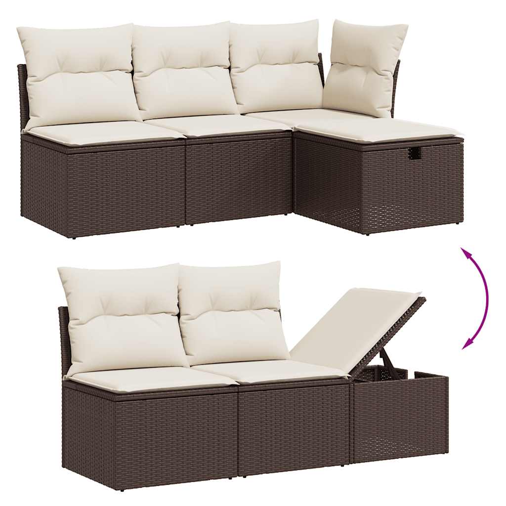 Set Divani da Giardino 11 pz con Cuscini Polyrattan Marrone