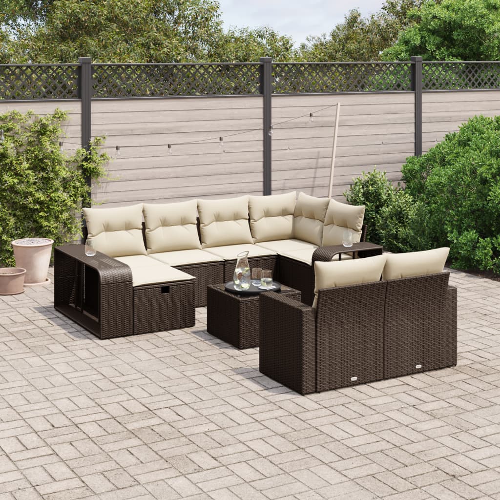 Set Divani da Giardino 11 pz con Cuscini Polyrattan Marrone