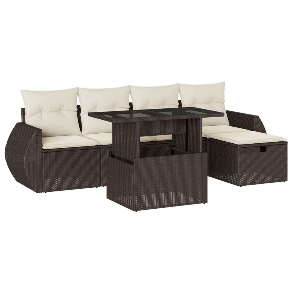 Set Divano da Giardino 6 pz con Cuscini Marrone in Polyrattan