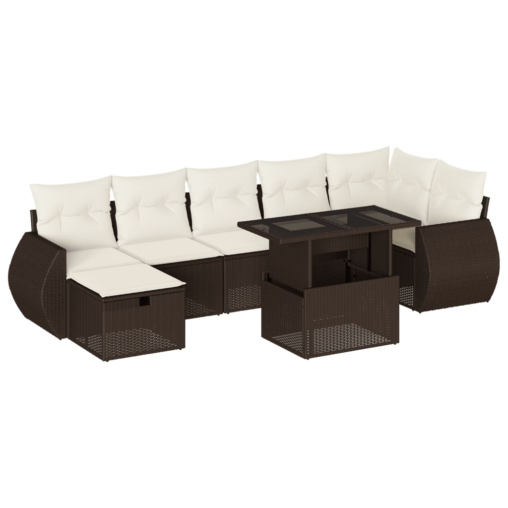 Set Divani da Giardino 8 pz con Cuscini Marrone in Polyrattan