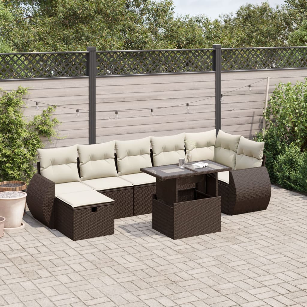 Set Divani da Giardino 8 pz con Cuscini Marrone in Polyrattan