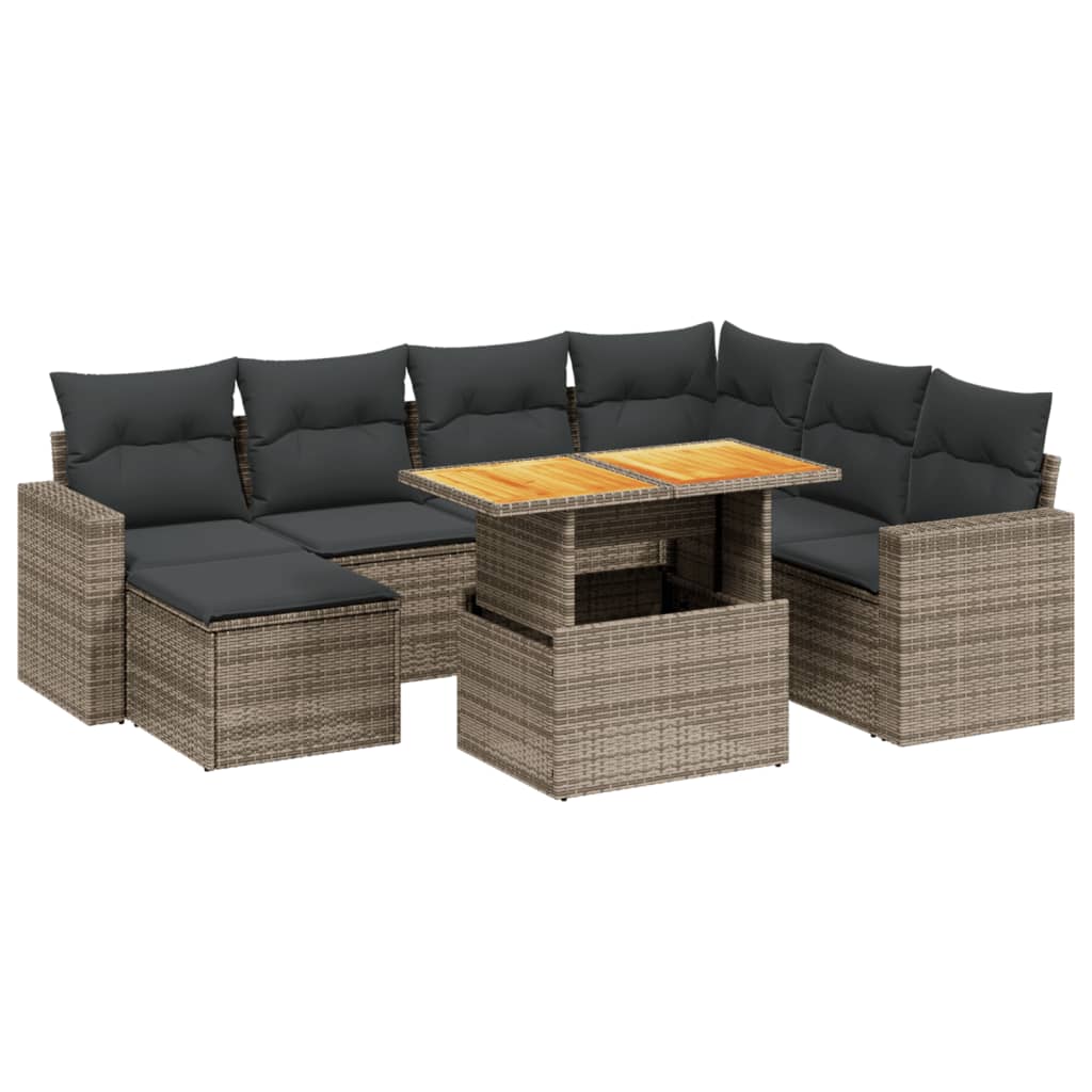 Set Divano da Giardino 8 pz con Cuscini Grigio in Polyrattan