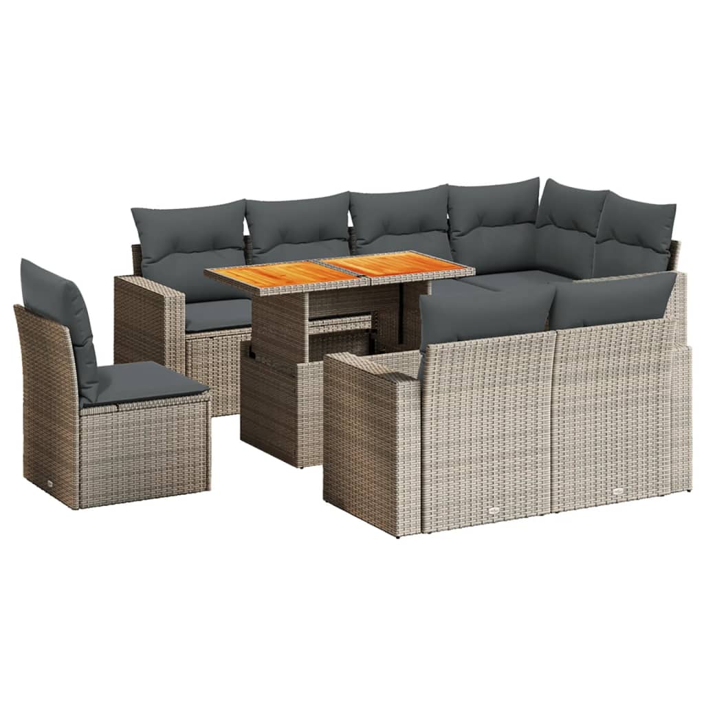 Set Divano da Giardino 9 pz con Cuscini Grigio in Polyrattan