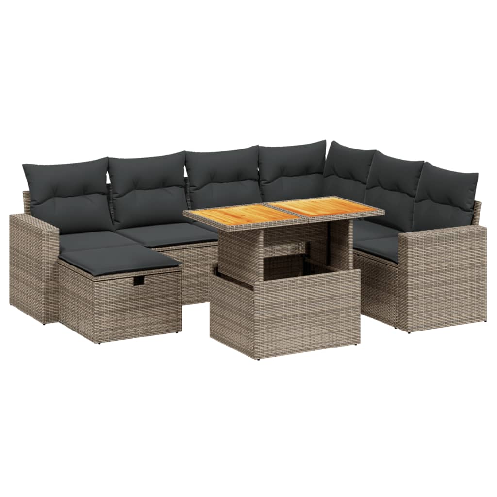 Set Divano da Giardino 8 pz con Cuscini Grigio in Polyrattan